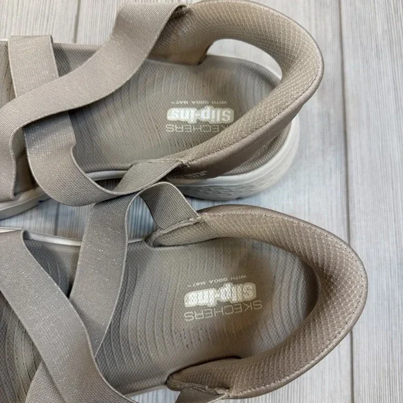 Skechers Go Walk Flex Sandal Women's 9 Glimmer Up Slip Ins Taupe 141489 - Picture 3 of 10